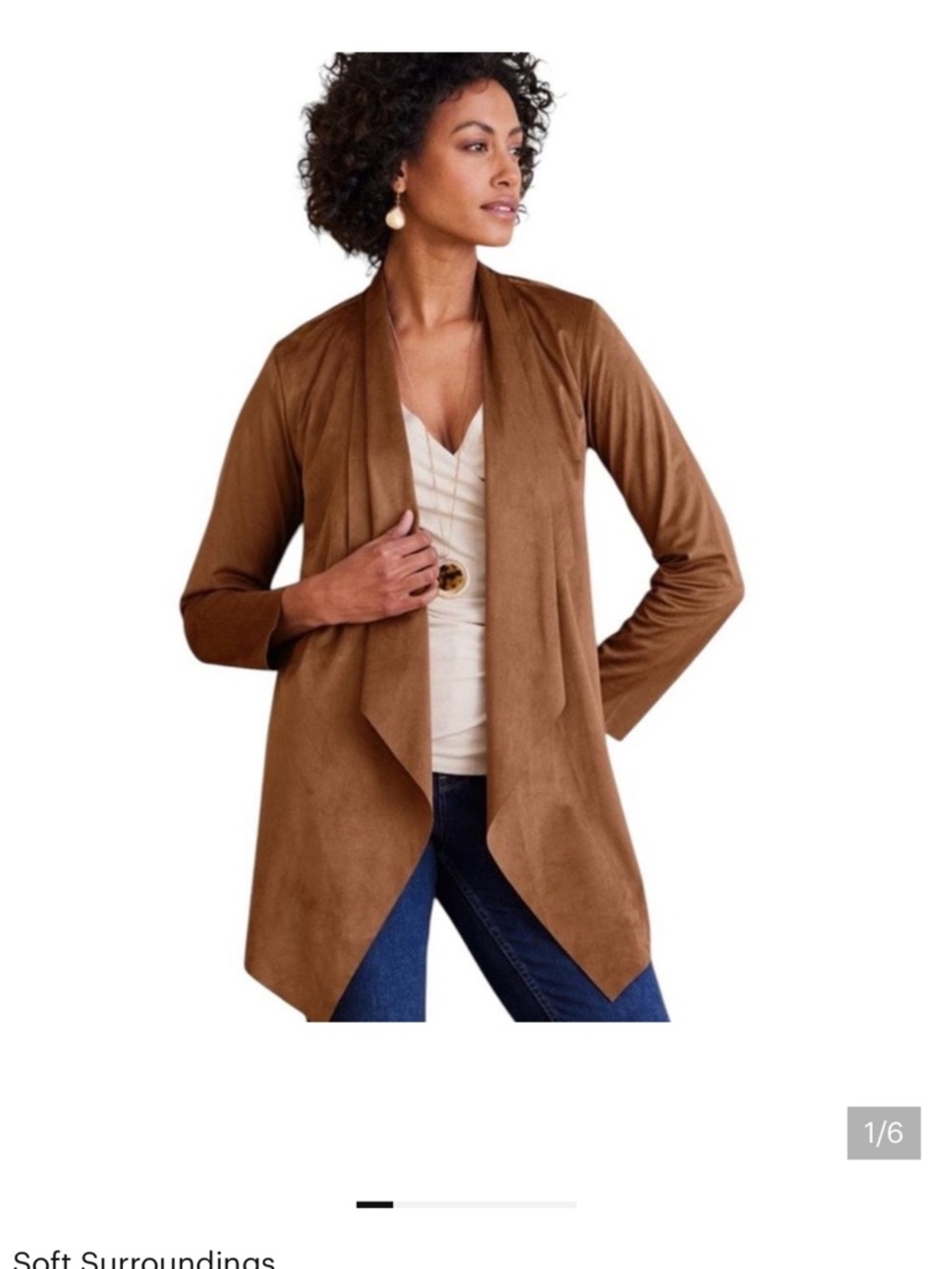 Soft Surroundings Suede-Look Open Front Cardigan in Warm Brown